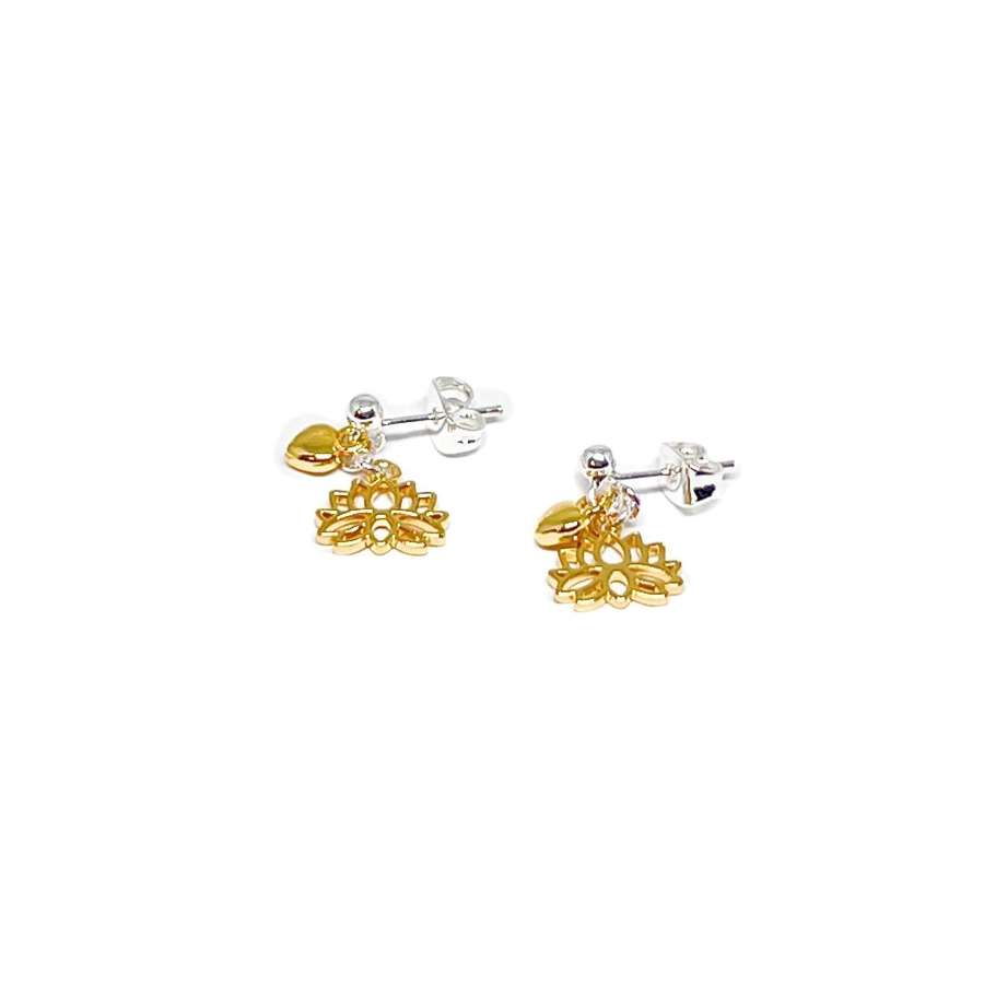 Indigo Lotus Flower Earrings - Gold