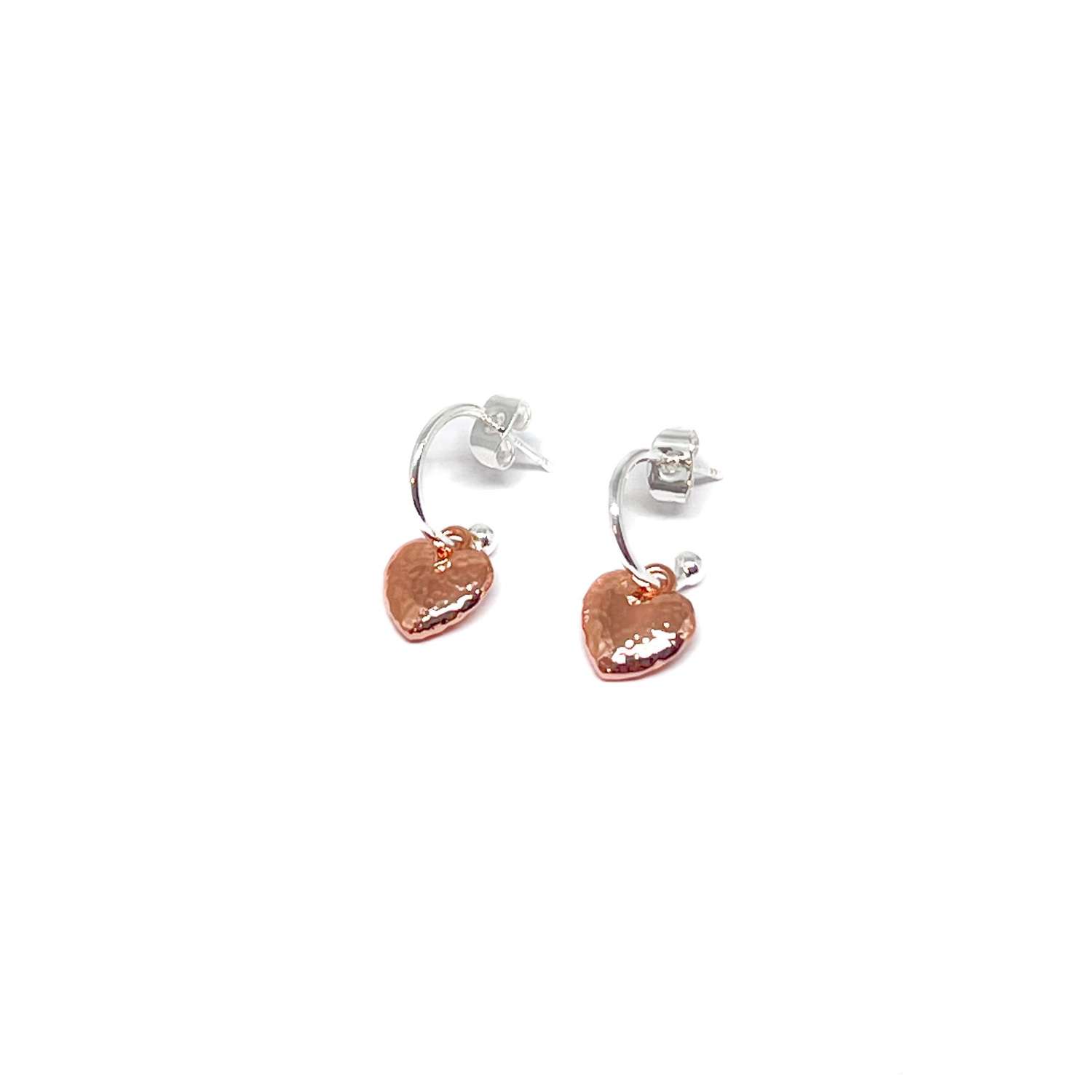 Nola Hammered Heart Earrings - Rose Gold